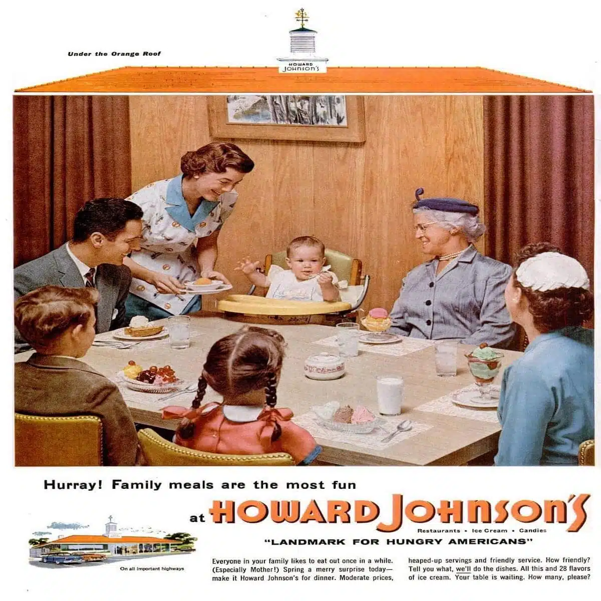 Lunch with your grandparents as depicted in an ad from LIFE Magazine of June 27th 1955 at Howard Johnson'sLunch with your grandparents as depicted in an ad from LIFE Magazine of June 27th 1955 at Howard Johnson's