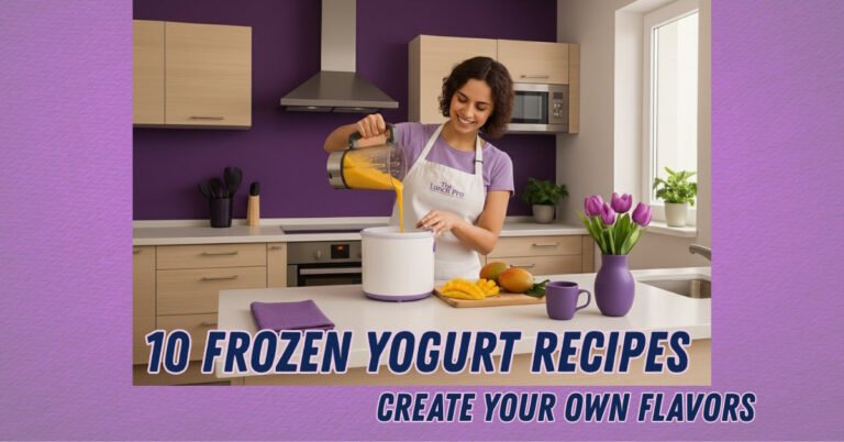 10 Frozen Yogurt Recipes Woman preparing frozen yogurt in kitchen.