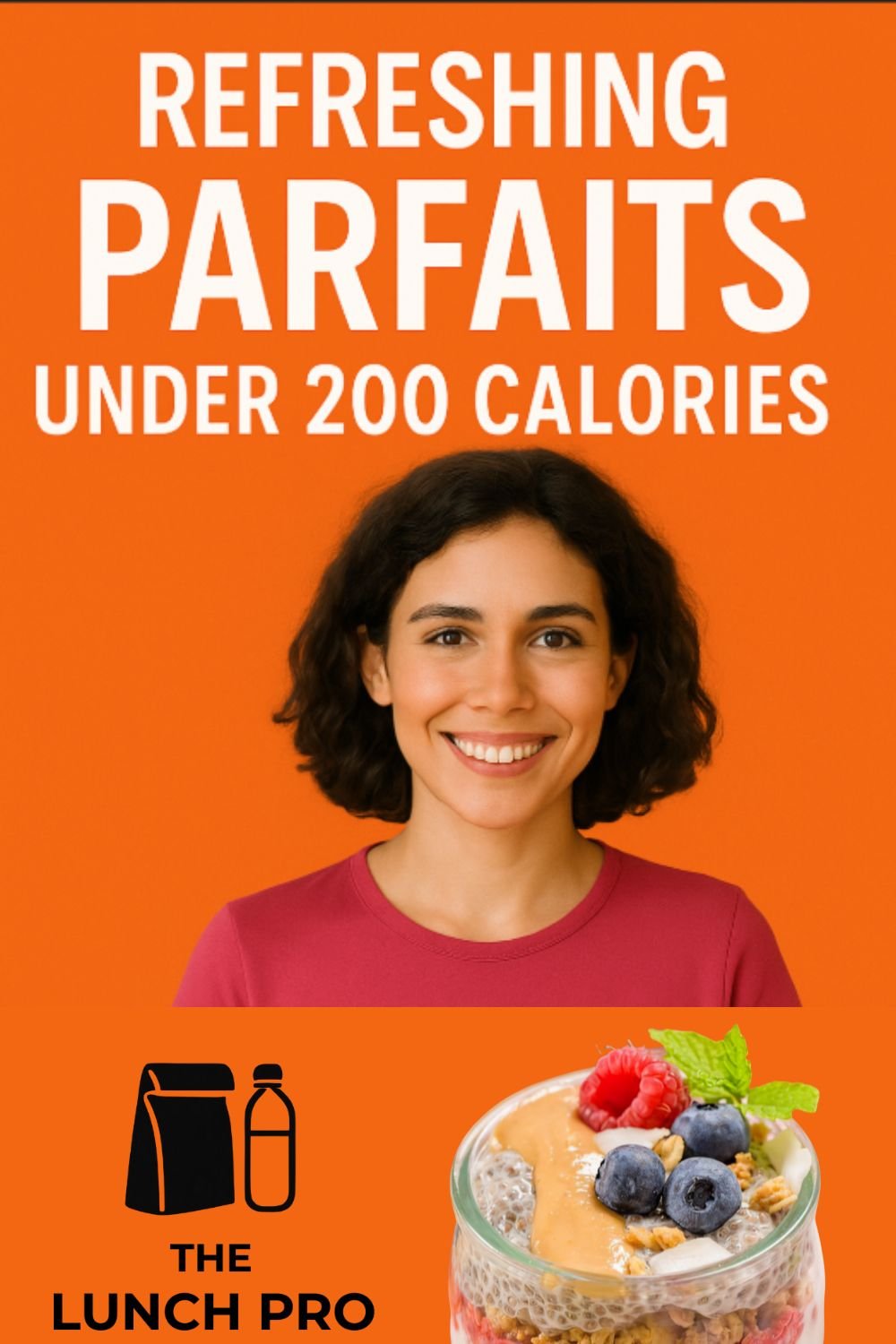 Smiling woman promoting low-calorie fruit parfaits