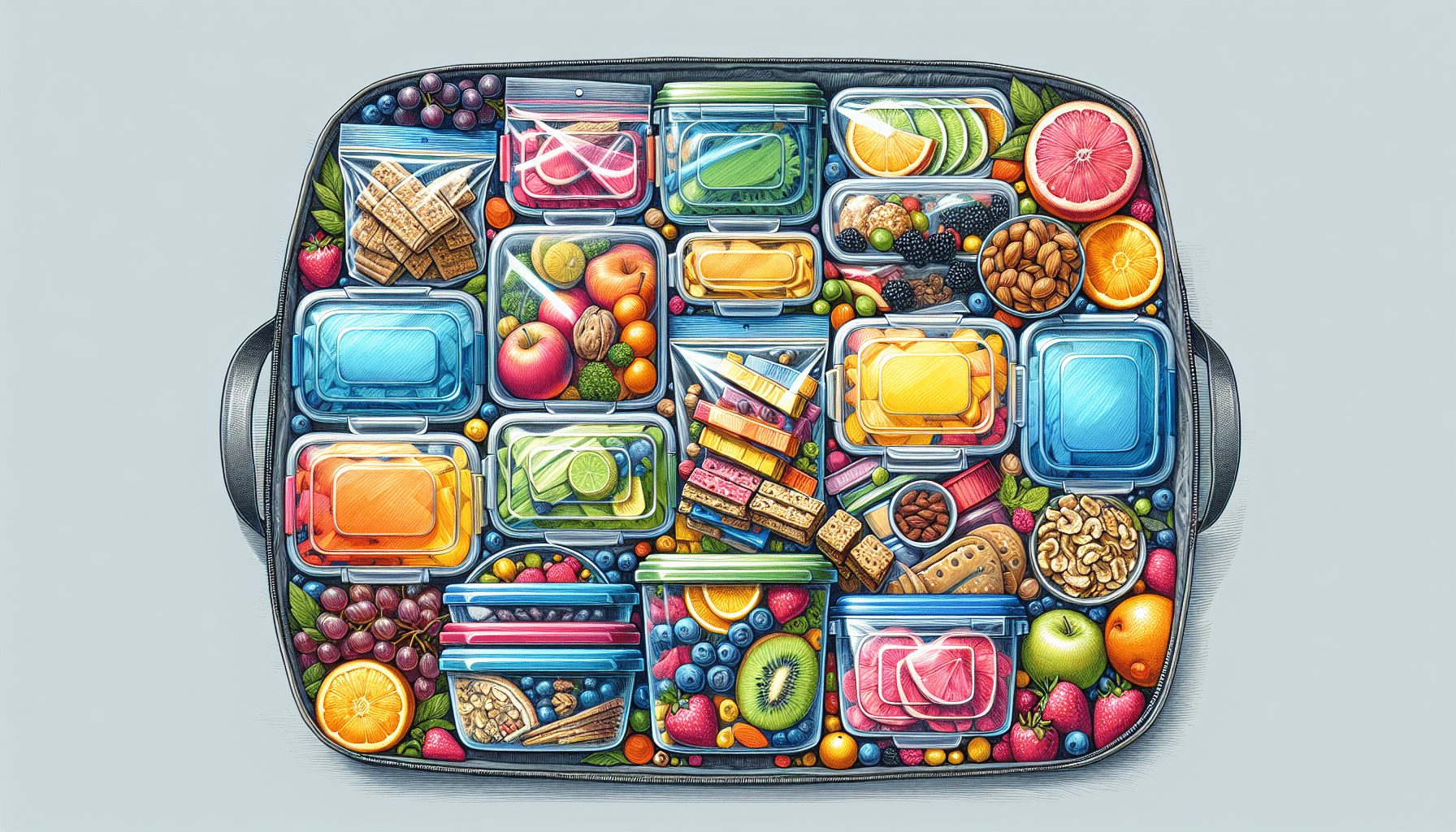 Packing travel-friendly foods in containers and ziplock bags
