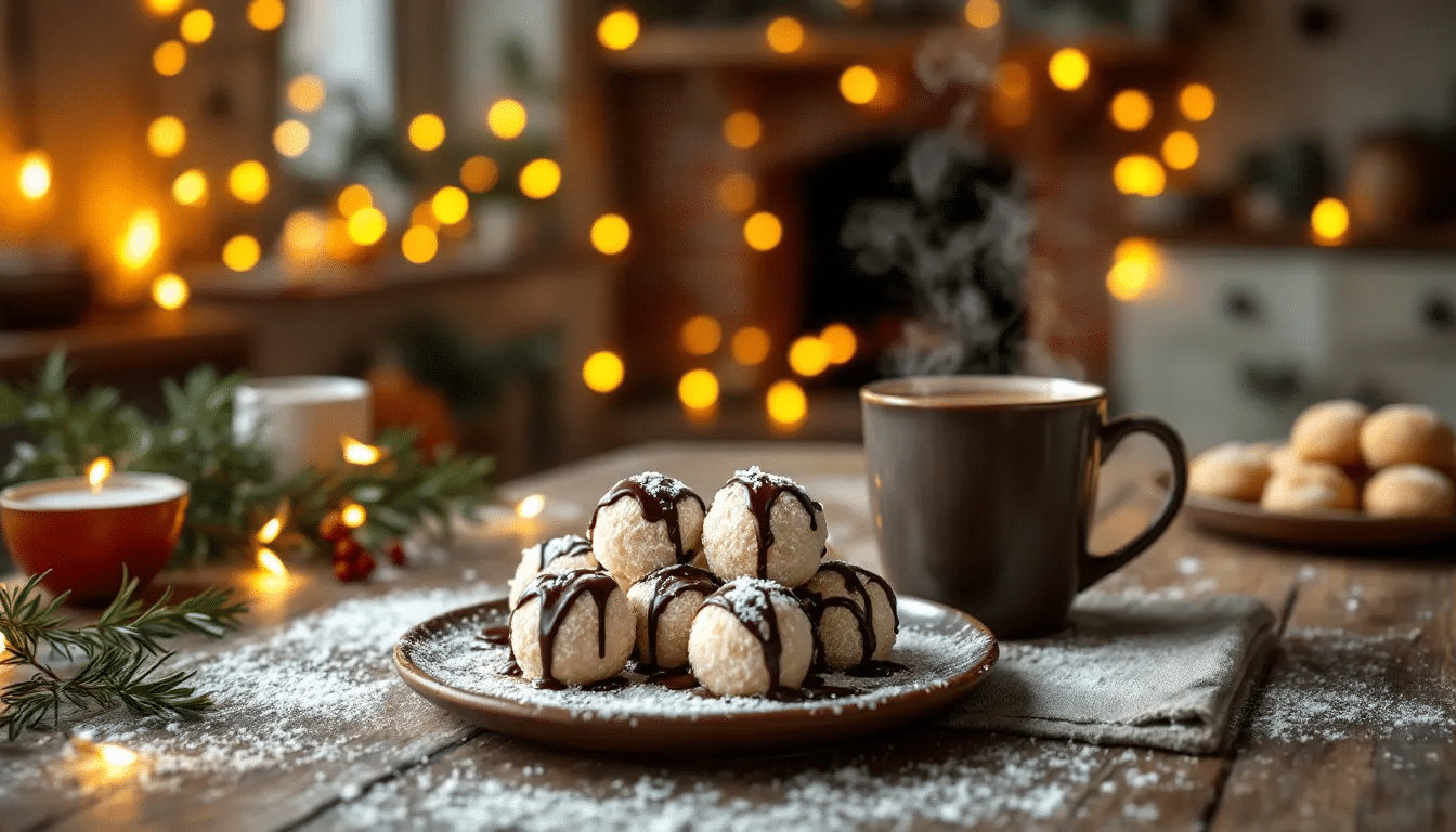 Delicious easy snowballs made with coconut and chocolate, ideal for a fun snow day treat.