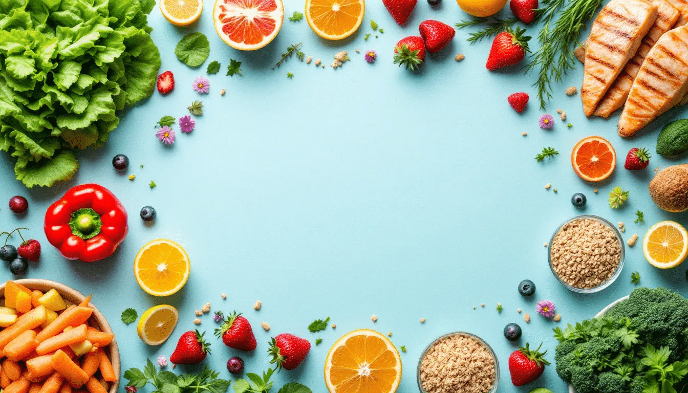 A meal prep setup with healthy ingredients for clean eating.