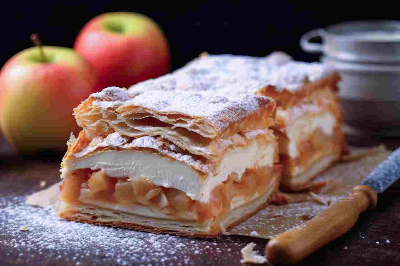 Apple Mille-Feuille, a Layered pastry with apple filling