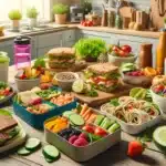 Cheap Lunch Ideas A vibrant, colorful image of a variety of delicious and easy-to-make lunch options, perfect for work. Include a mix of sandwiches, salads, wraps.webp
