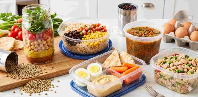 Cheap Lunch Recipes for Healthy meal prep with various containers