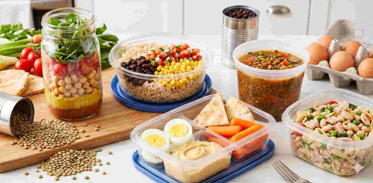 Cheap Lunch Recipes for Healthy meal prep with various containers