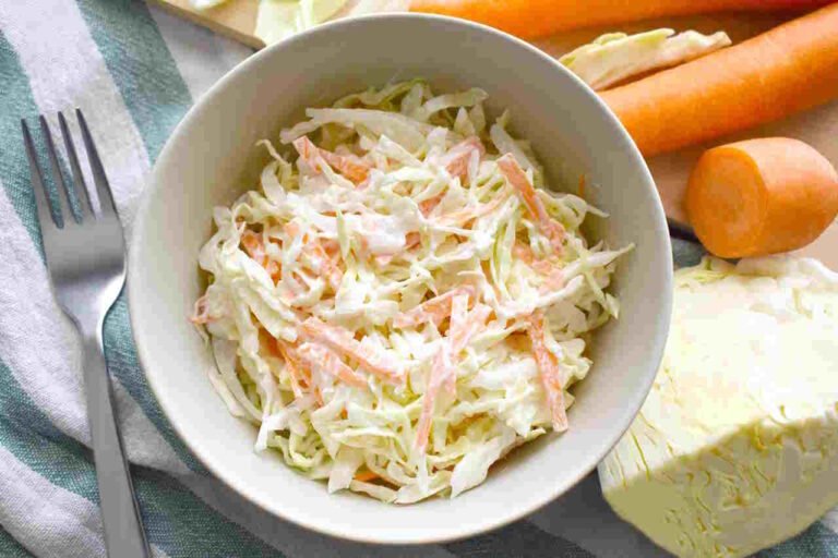 Bowl of Creamy Keto Coleslaw with vegetables