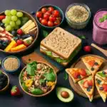 Healthy Lunch Ideas to Keep Teens Energized featuring a variety of healthy dishes suitable for teens. Include nutrient-packed sandwiches, a quinoa and black beans