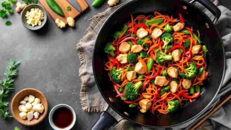 Colourful Keto Chicken stir-fry with chicken and vegetables