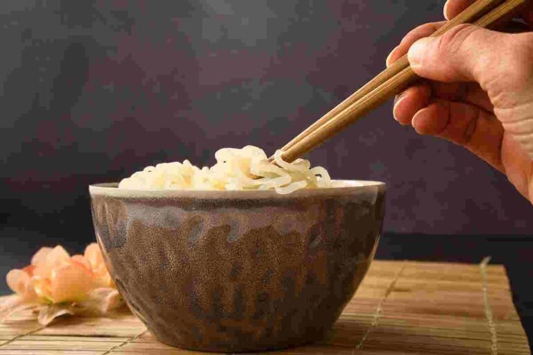Keto Japanese Food. Close up Shirataki konjac noodle. Japanese traditional oriental style food. Gluten and carbohydrate free noodles. keto diet. Glucomannan and fiber.