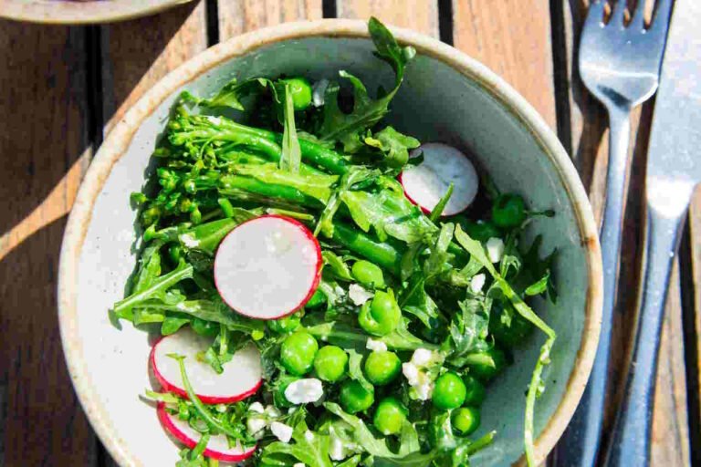 Fresh green Keto Salad Recipes with radishes and peas