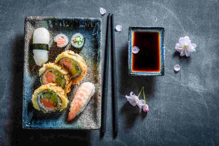 Keto Sushi platter with dipping sauce.