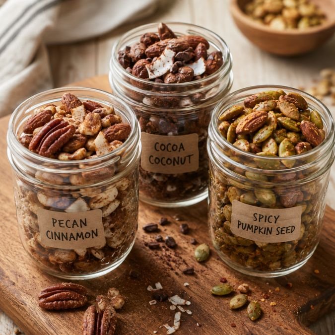 Three jars of assorted Keto Trail Mixes