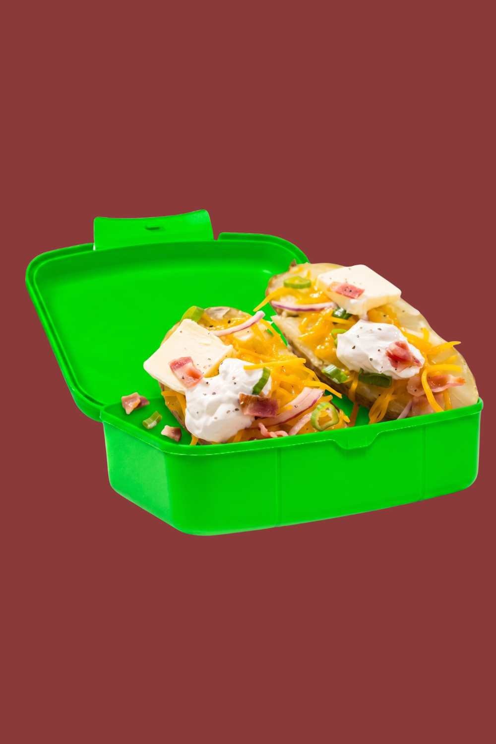 Loaded Baked Potato in a green container