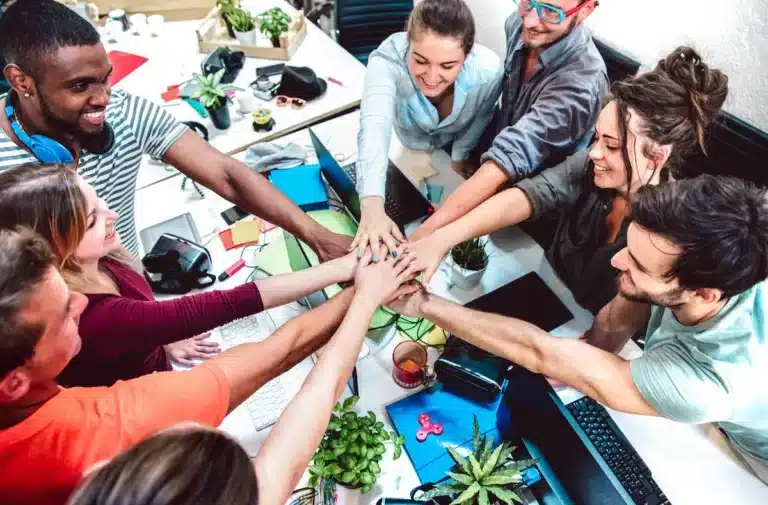 Three men and three women performing Lunchtime Team Exercises