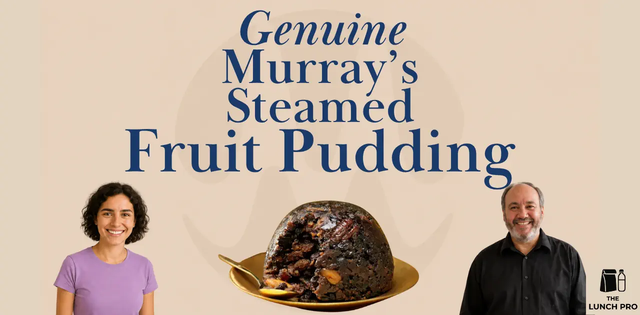 Steamed fruit pudding with smiling people