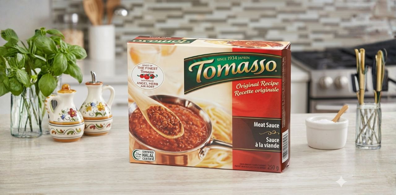 Frozen Piazza Tomasso meat sauce in packaging.
