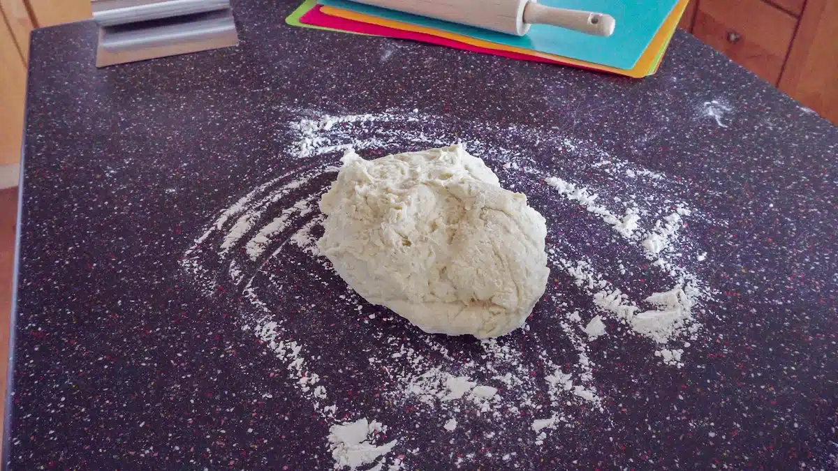 Pizza dough on a counter top