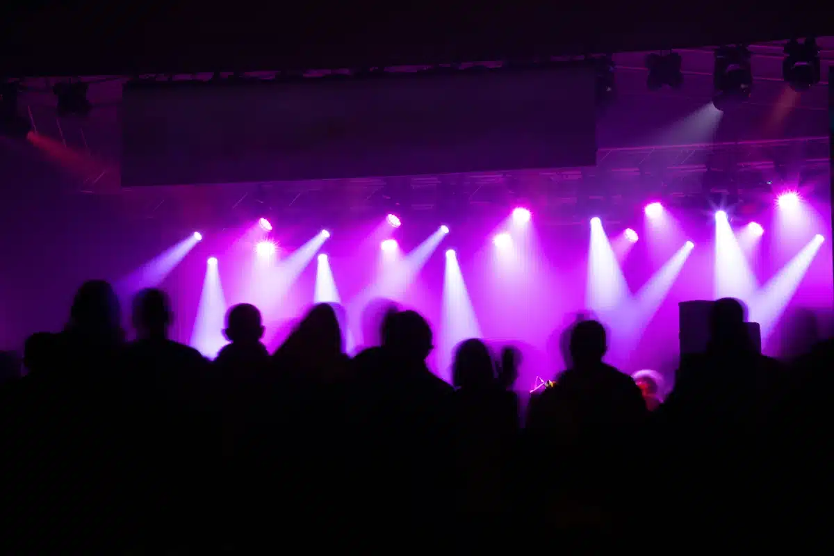 Quick Lunch Ideas before a show in the photo is a Crowd at concert and blurred stage lights