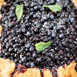 Delicious blueberry pie with mint leaves