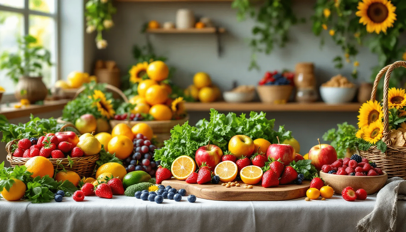 Grocery shopping for clean eating with fresh produce and healthy options.