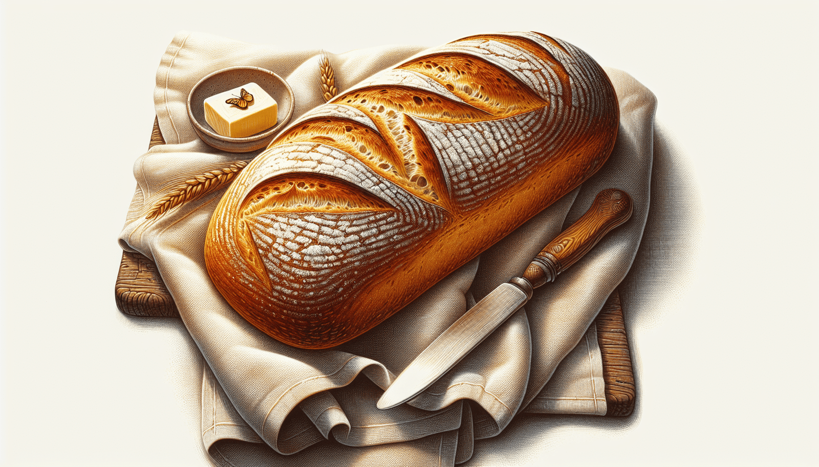 An illustration of freshly baked wheat germ French bread.