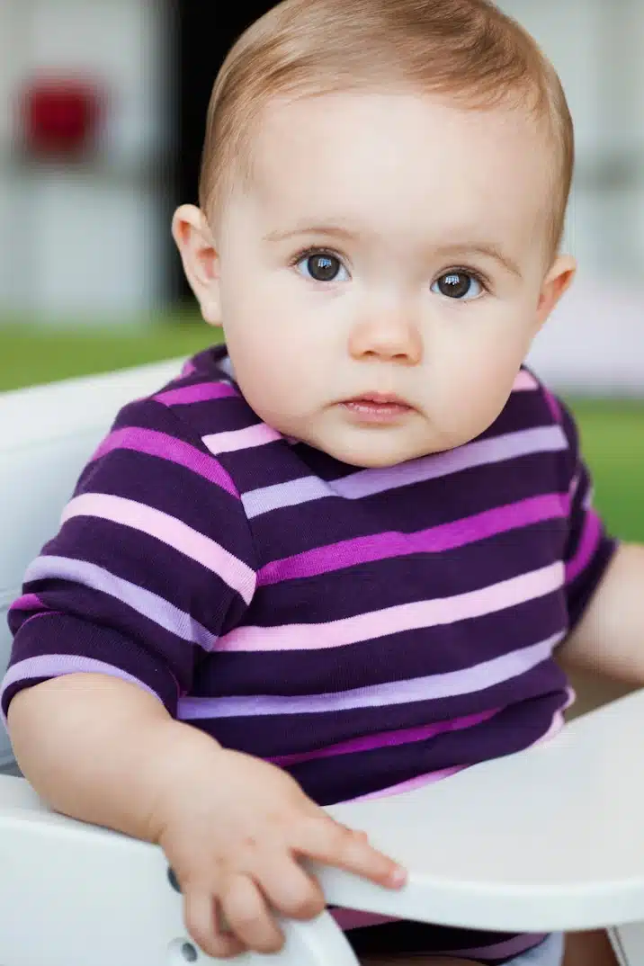 A baby sitting in a high chair