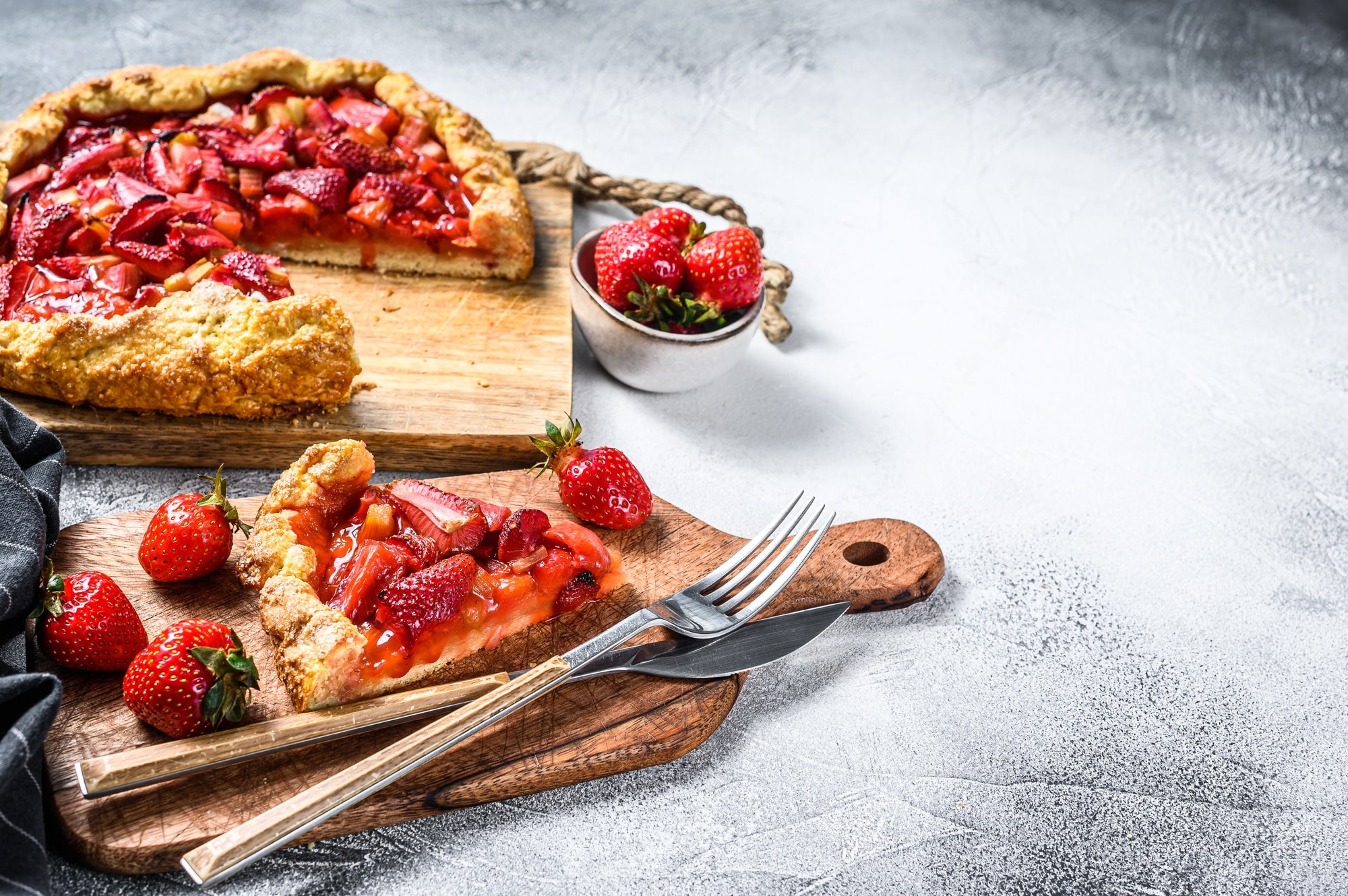 Baked galette with strawberry and rhubarb. Homemade pie, tarte