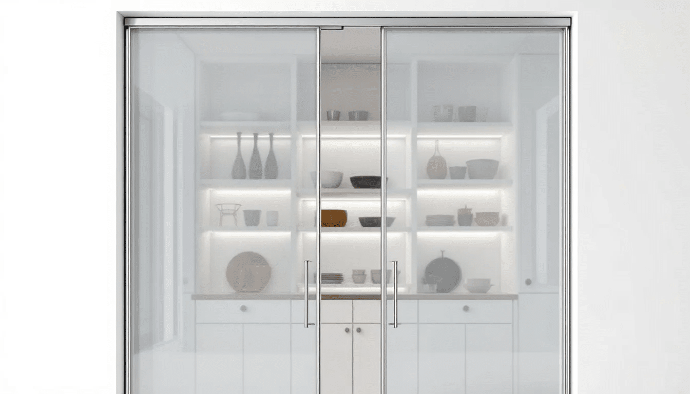 Door-mounted storage solutions in a pantry.