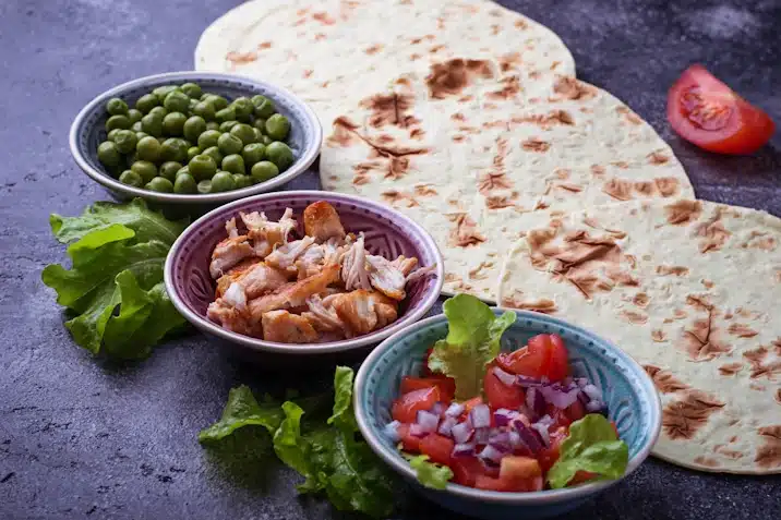 olives, chicken, tomatoes and tortillas for Chicken Quesadillas