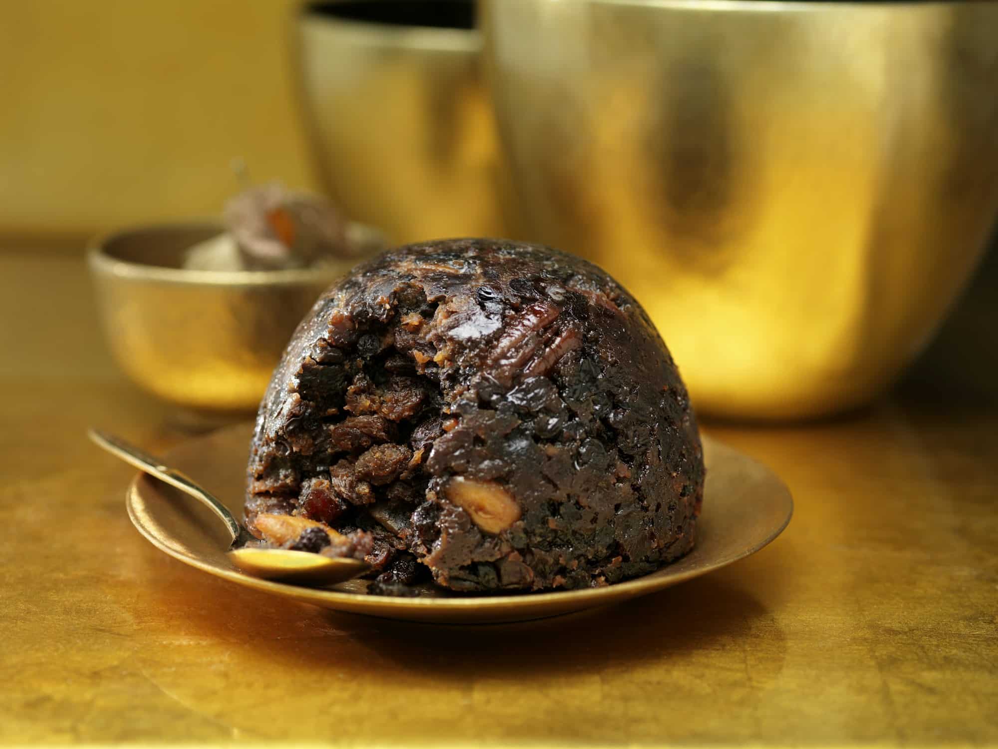 A serving of Steamed Fruit Pudding without the vanilla sauce.