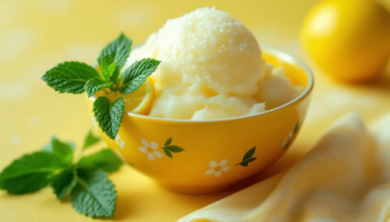 A delightful bowl of lemon sorbet, a perfect summer dessert.