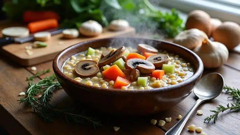 Hearty Vegetarian Soups in wooden bowl