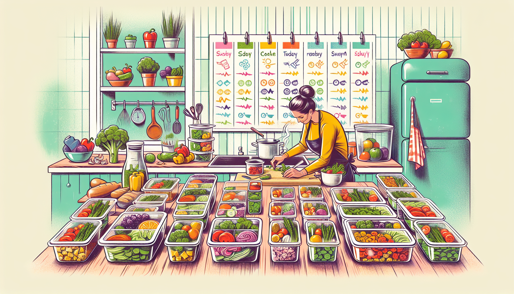 Batch cooking and meal prepping illustration