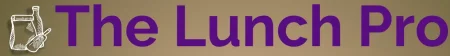 The Lunch Pro "lunch bag" logo in white with the the site name " The Lunch Pro" written in purple on a tan coloured background