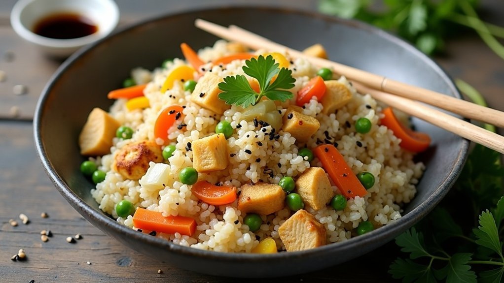 flavorful rice chicken and cauliflower