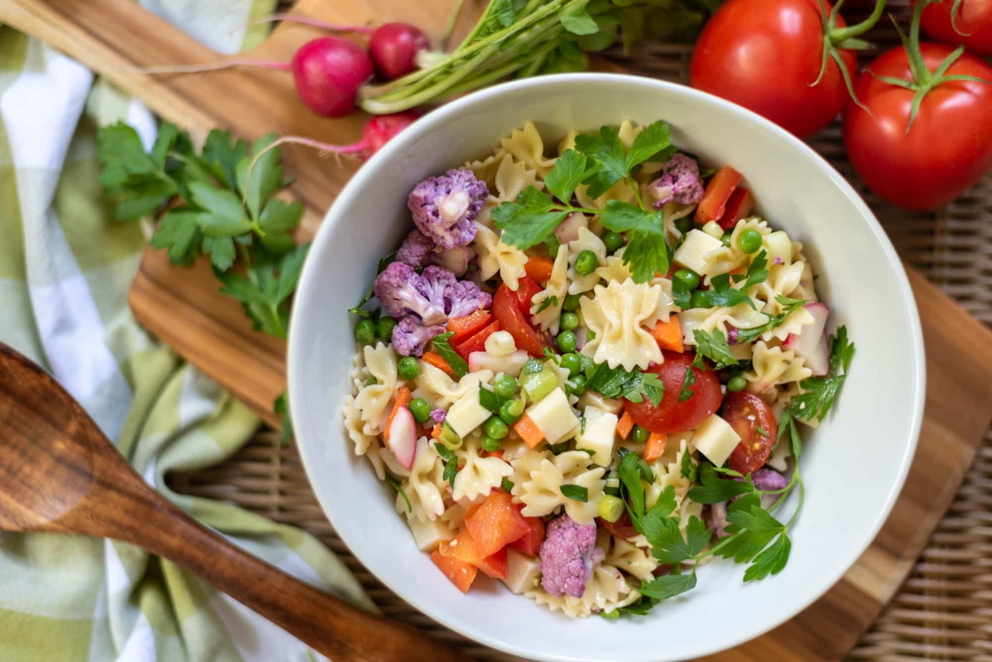 Fresh and colorful pasta salad