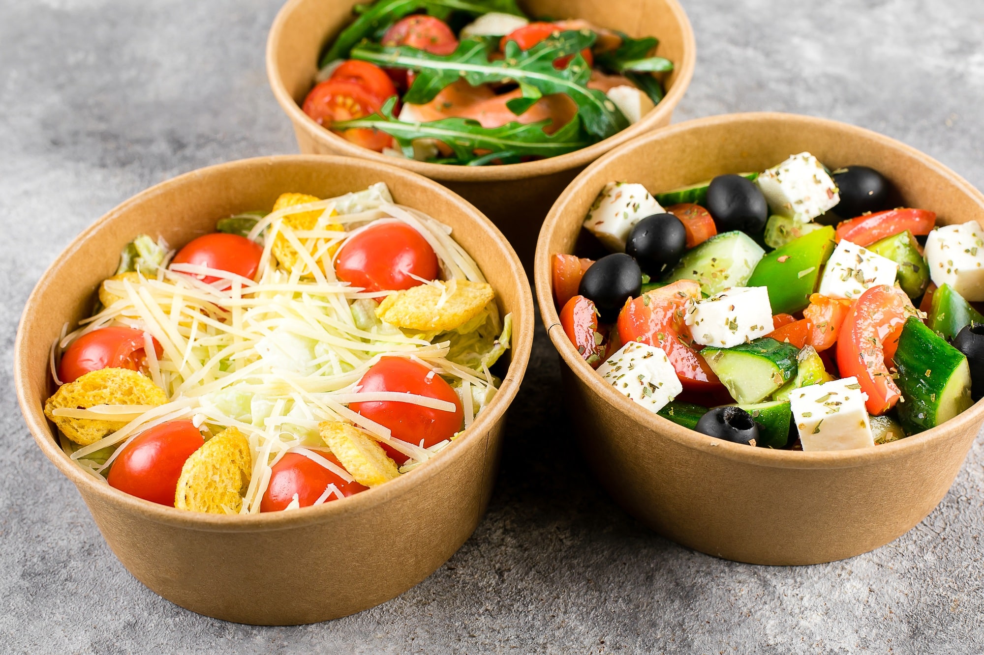 Healthy food delivery, Food Takeout. Vegetable salad in zero waste containers. Close-up