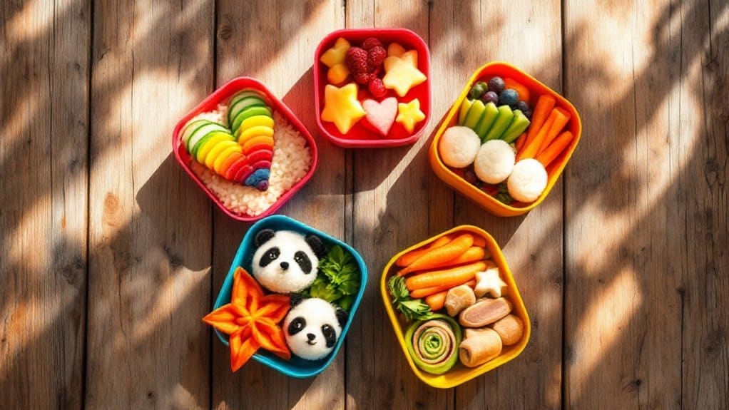 Idées de Déjeuners en Boîte à Bento Sains un ensemble de contenants colorés avec de la nourriture