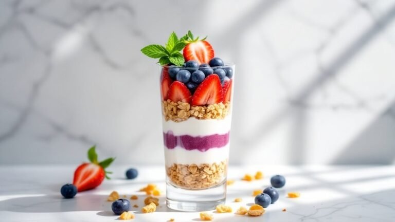 Colourful layered yogurt and fruit parfait