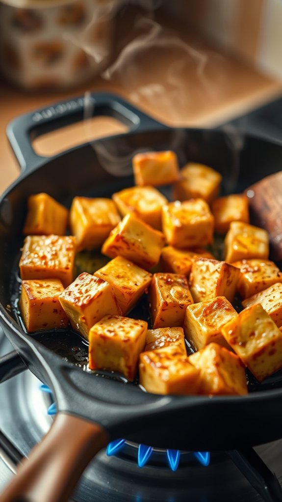 chauffer une poêle pour le tofu
