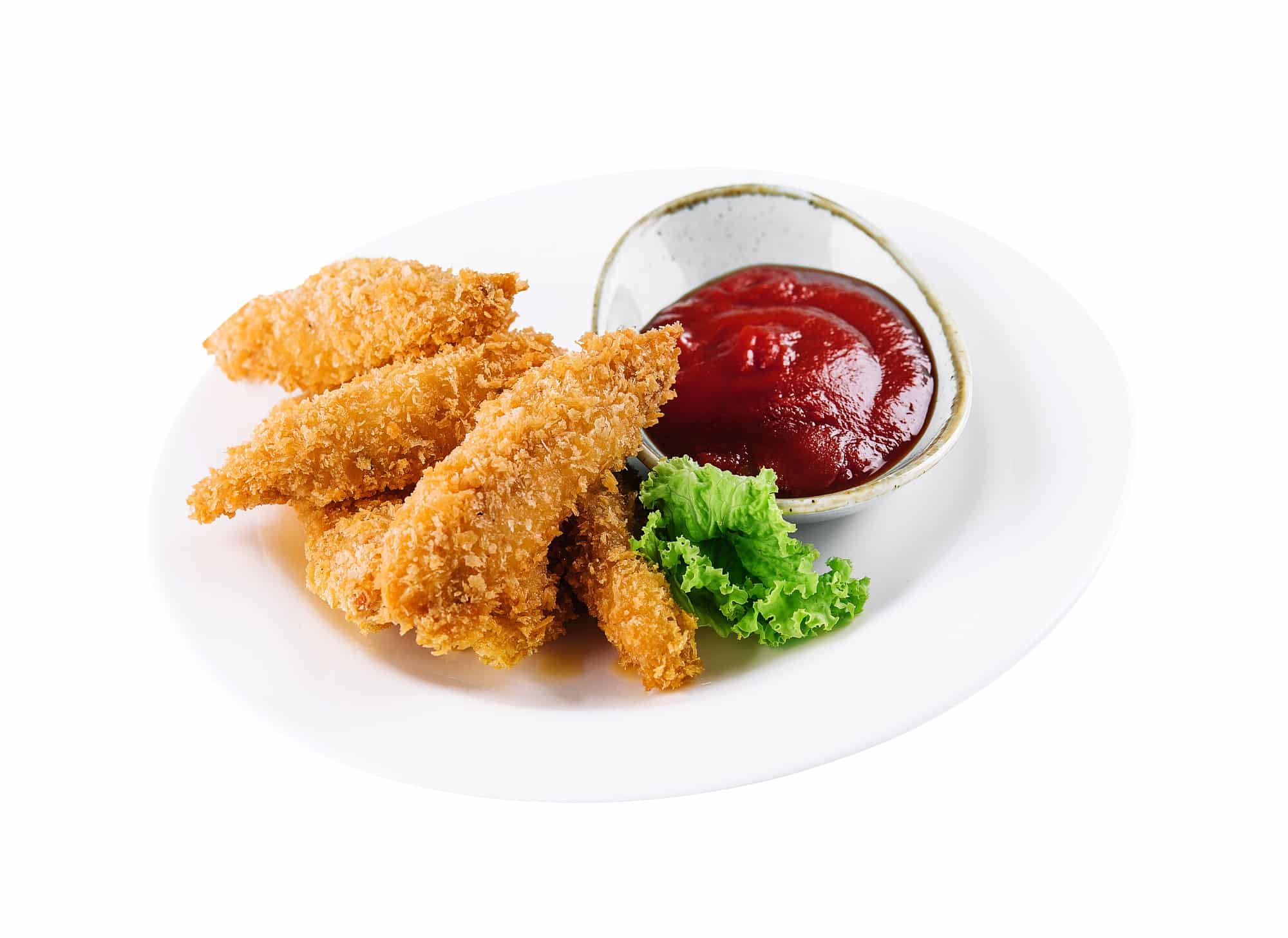 Homemade chicken nuggets with ketchup isolated