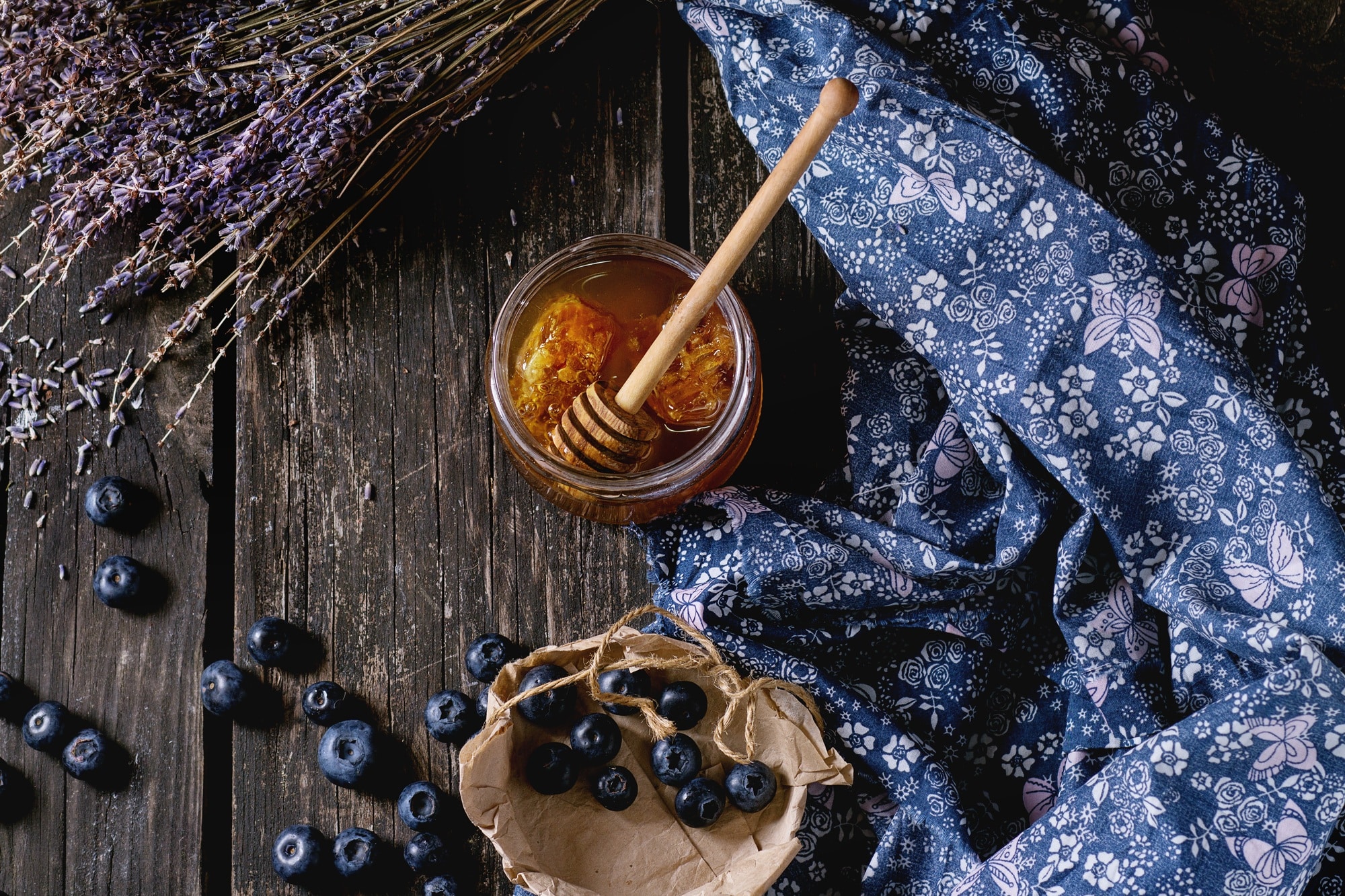 Honey, blueberries and lavender