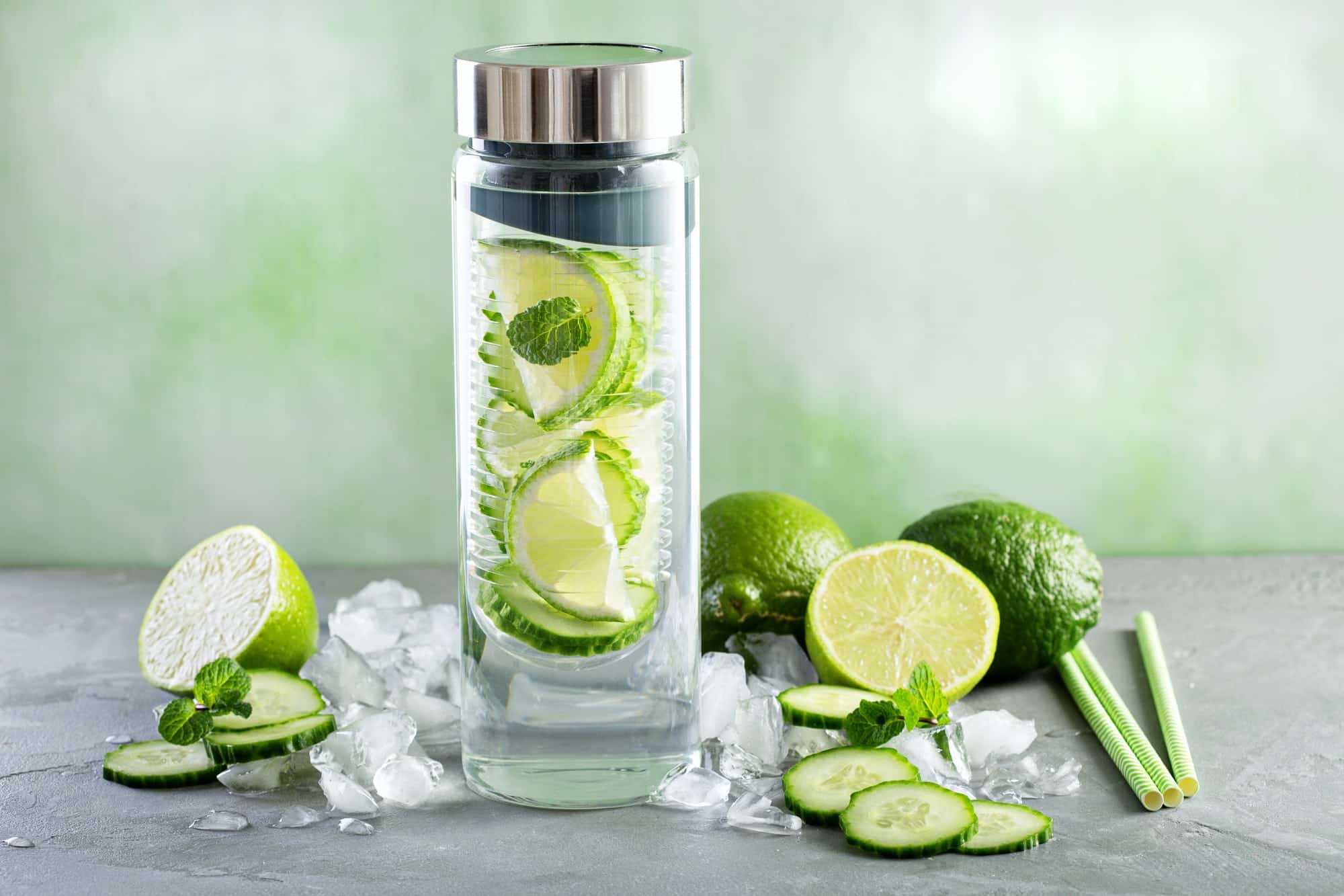 Bottle of Water flavoured with lime