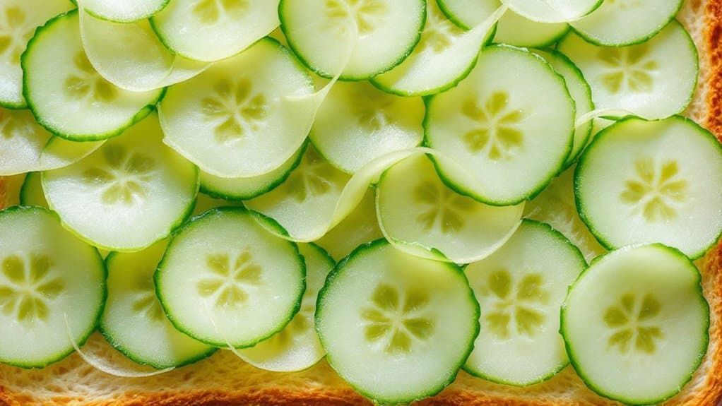 layering cucumbers on sandwiches