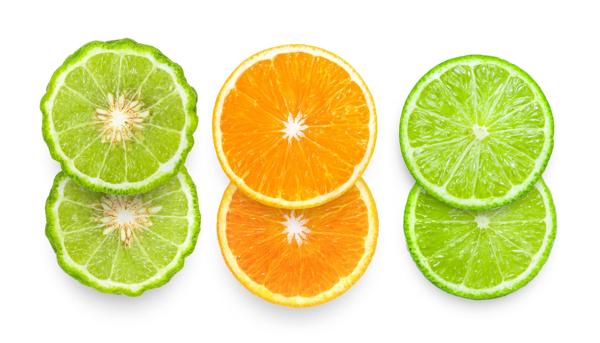 orange lime bergamot or kaffir slice isolated on white background