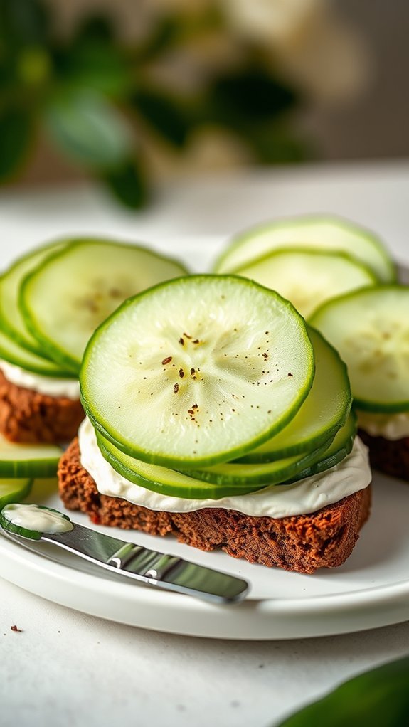 Cucumber Sandwiches 2 paper thin cucumber slices