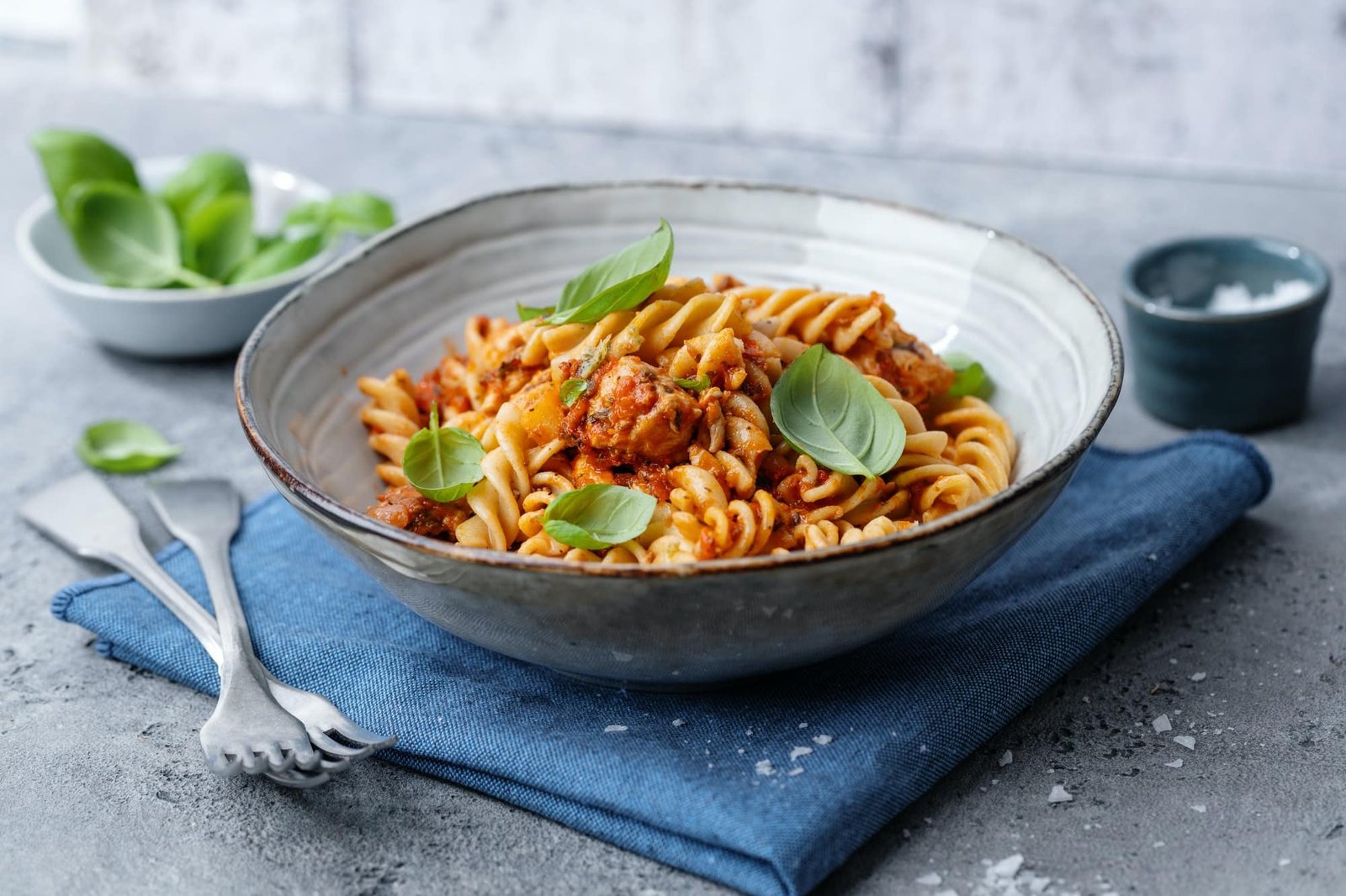 Pasta with tomato sauce served in bowl