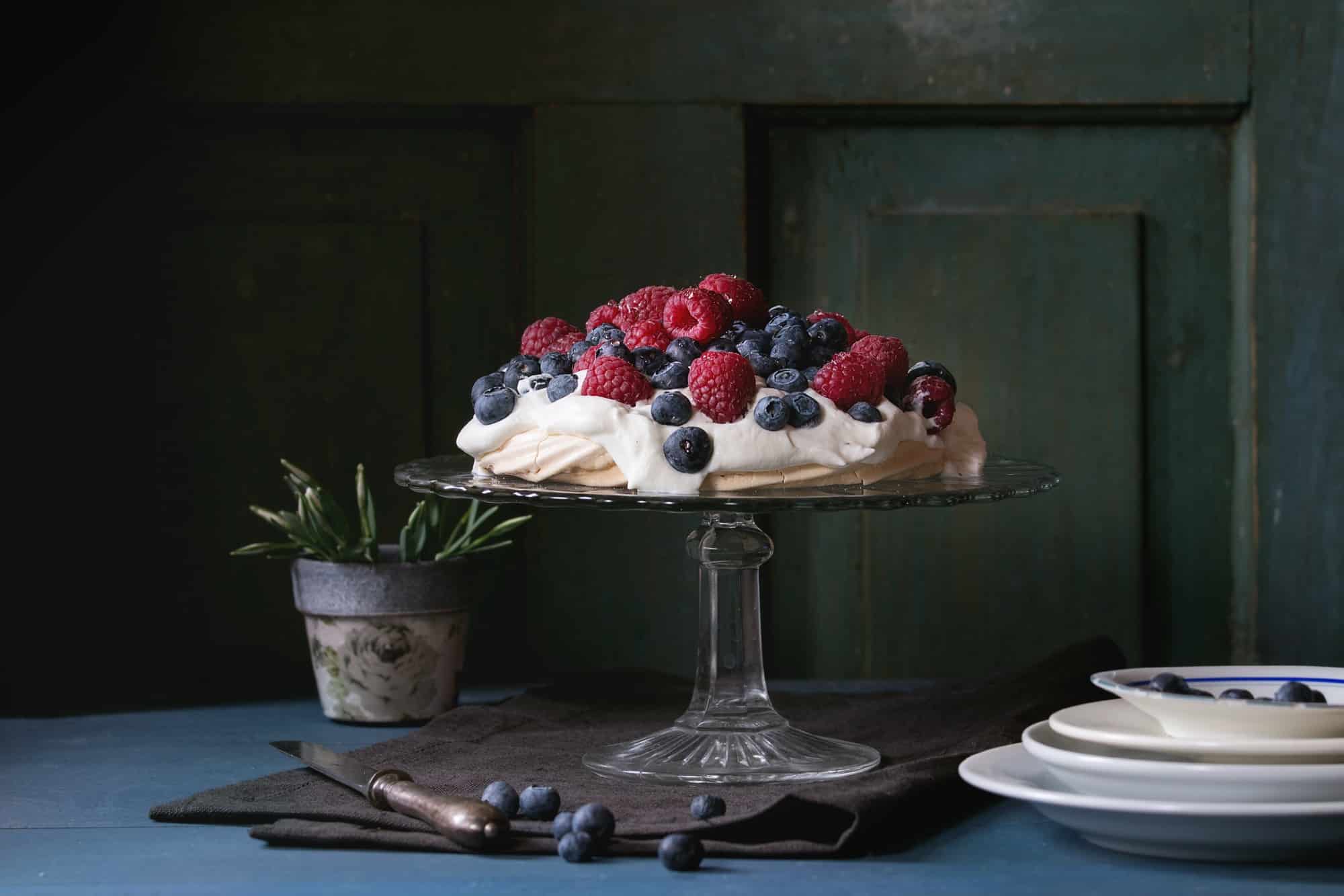 Pavlova dessert with fresh berries