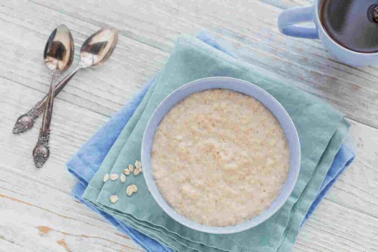 Porridge Bowl of oatmeal on colorful napkins